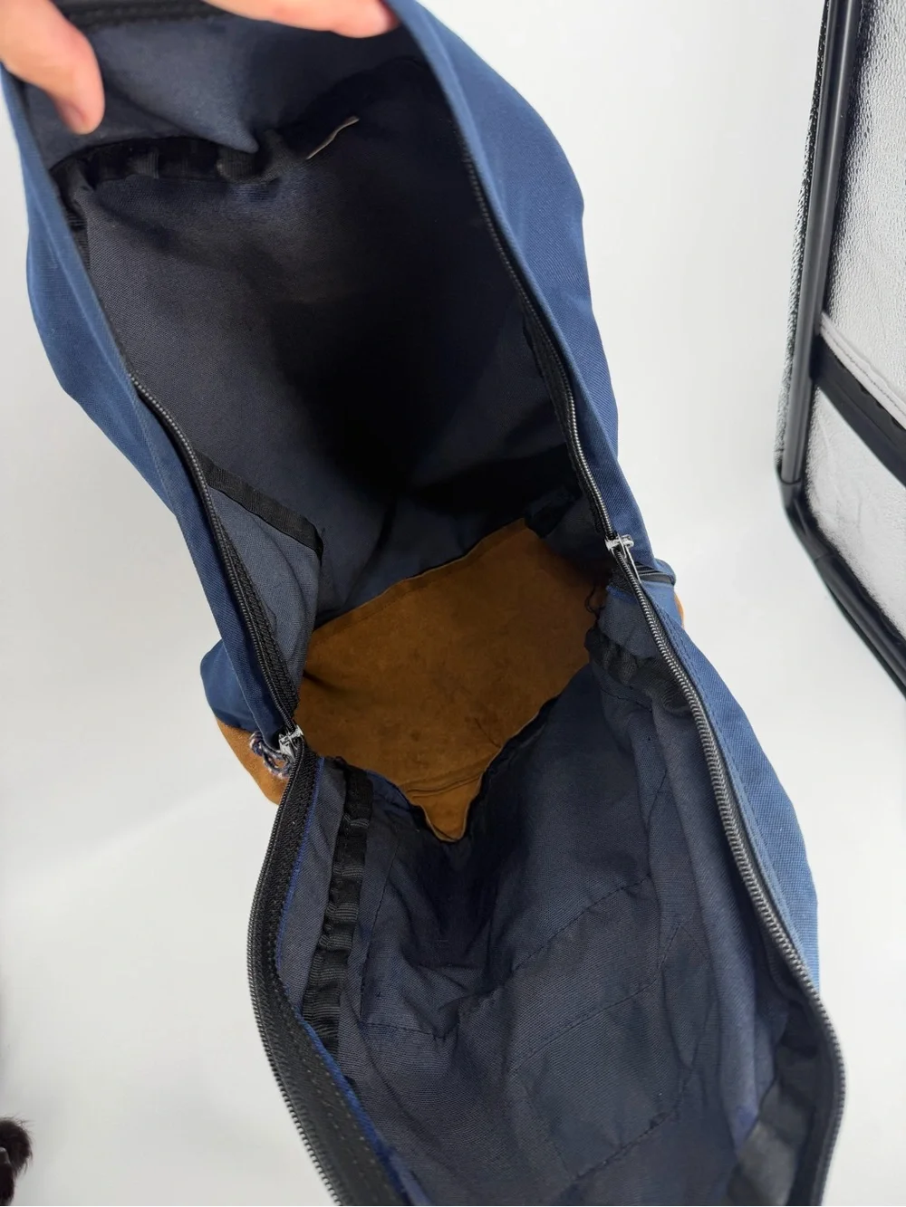 JanSport Right Pack Backpack Navy Blue Suede Leather Bottom Vintage Y2K School
